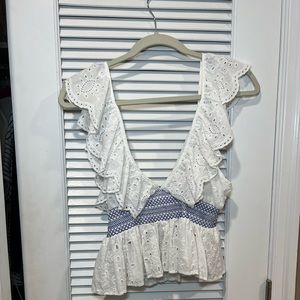 Zara Eyelet V Neck Top size M